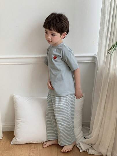 DAZY 男童条纹短袖上衣和裤子睡衣套装