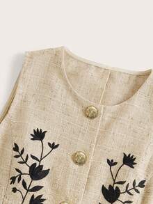 Ellevyn Áo sơ mi nữ in hoa, cài một hàng khuy, kiểu dáng thường ngày, đa năng, thích hợp mặc đi làm. - Xanh và trắng - Xem 3