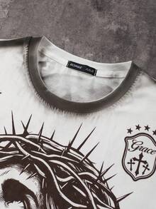 ROMWE MEN Street Life Men's Handpainted Letter & Figure Print Loose Fit Short Sleeve T-Shirt - White - View 2