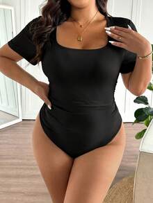 SHEIN Frenchy 3件套加大码女士时尚连体衣，黑色、杏色、咖啡色百搭休闲连体衣 - 彩色 - 查看 2