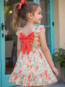 Elladie kids 一件女童休闲中长连衣裙，后背饰有可爱蝴蝶结设计。 - 彩色 - 查看 9