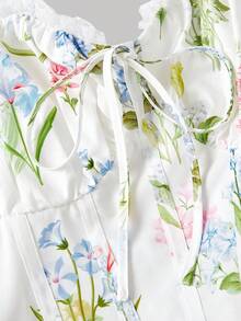 SHEIN MOD 大码印花露背吊带长款花园派对连衣裙 - 彩色 - 查看 6