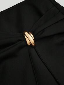 Sweetra 大码女式时尚高腰显瘦打结不对称短裙 - 黑色 - 查看 4