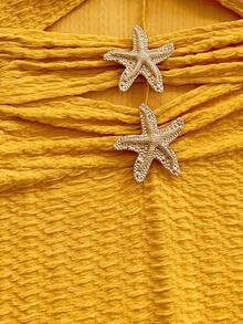 Soleia Bộ jumpsuit nữ màu trơn, đính kim loại, khoét rỗng, thích hợp cho tiệc tùng hoặc mặc ở nhà. - Màu vàng - Xem 4