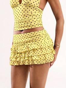 SHEIN BAE Women's Casual Polka Dot Multi-Layer Mini Skirt - Yellow - View 7