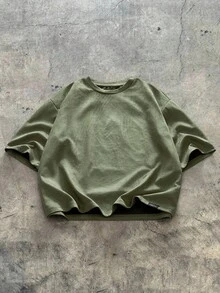 Camiseta de manga corta casual y suelta con bordado numérico para hombres, para verano, escuela y otoño - Verde - Ver 3