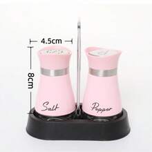 2pcs Pink Seasoning Shakers With Storage Rack, 8*4.5cm, Airtight Moisture-Proof Bottles For Salt, Pepper & Fine Grained Spices, Practical Kitchen Condiment Dispenser For Home Cooking & BBQ - Pink - View 3
