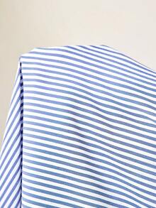 MaterniWear Đầm bầu kẻ sọc, eo xoắn, kiểu dáng thường ngày, thích hợp cho kỳ nghỉ. - Màu xanh lam - Xem 7