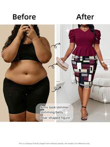 SHEIN Lady 春夏秋冬优雅派对婚礼酒会圣诞节多彩紫色V领主教袖加大码套装两件套女士教师装女士商务休闲女士两件套女士商务休闲女士办公室装女士两件套 - 彩色 - 查看 4