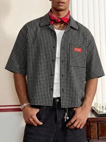 SWAVVY 男士时尚格子短袖衬衫，春夏款 - 黑色 - 查看 6
