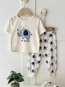 LMoss Kids Set de 2 piezas de pijama informal y holgado con estampado de dibujos animados para bebé niño, adecuado para el verano - Multicolor - Ver 1