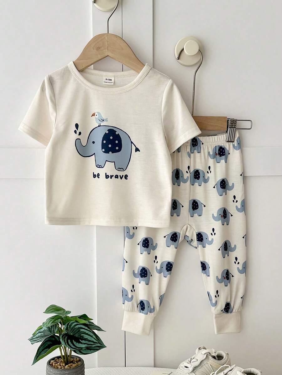 LMoss Kids Set de 2 piezas de pijama informal y holgado con estampado de dibujos animados para bebé niño, adecuado para el verano - Multicolor - Ver 1