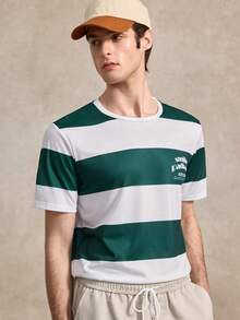 Courvante 男士休闲简约条纹T恤，夏季百搭绿白条纹T恤，父亲节礼物 - 綠色 - 查看 7