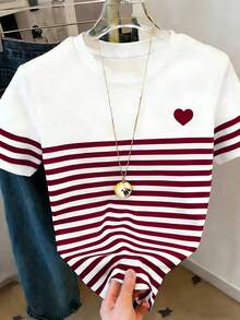 Resyla Women's Standard Fit Heart & Stripe Digital Print T-Shirt - Multicolor - View 4