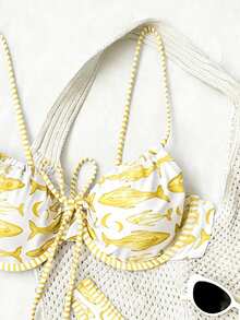 SHEIN Swim Mod Bộ bikini 2 mảnh họa tiết động vật biển nhiệt đới, áo tắm hai dây có đệm mút với viền tương phản, đồ bơi đi biển thường ngày dành cho nữ. - Nhiều màu - Xem 4