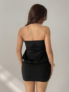 SHEIN PETITE Vestido mini sexy sin tirantes para mujer, de verano - Negro - Ver 2