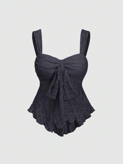 Sweetra Áo ống lửng với nơ và họa tiết in nổi