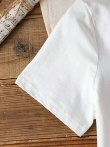 BABY SHARK X SHEIN 少女休闲日常通勤可爱卡通字母印花短袖T恤，夏季 - 白色 - 查看 6