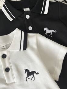 Baby Boys Polo Collar Embroidered Short Sleeve T-Shirt. This Item Combines The Classic Polo Shirt Design With A Fashionable And Lively Embroidered Pattern, - Multicolor - View 5