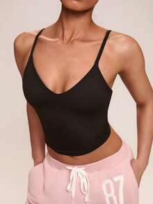 SHEIN BAE 无缝修身短款运动吊带衫 - 黑色 - 查看 5