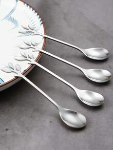 5pcs Leaf Design Spoon,Kitchen,Christmas Gift,School Supplies - Apricot - View 6