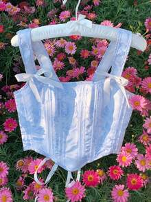 Comfortcana Shapewear Corset Blue Jacquard Elegant Court Corset, Noble Over Short Tops,Summer Top - Baby Blue - View 7