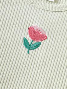 SHEIN Vintaside Kids 4件套女婴休闲百搭可爱刺绣短袖上衣 - 紫色 - 查看 6