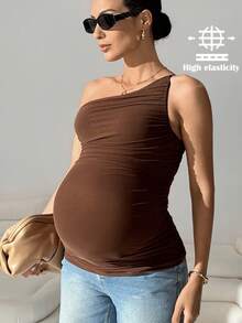 MaterniWear Maternity Casual Solid Color Sleeveless Fitted Tank Top, Summer - Rust Brown - View 1