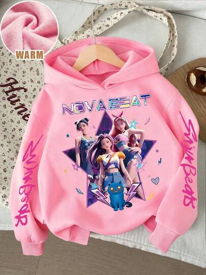 Sparklyn 1pc Tween Girl 2025 Funny Girl [Top] KPOP Style Graphic Sweatshirt, Pink Cartoon Character Print Sweatshirt, Korean Wave Fan Gift, Fashion Girls Children ClotSlayer Kids, Matching Sisters, Suitable For Holiday, Party And Daily Wear, Autumn/Winter