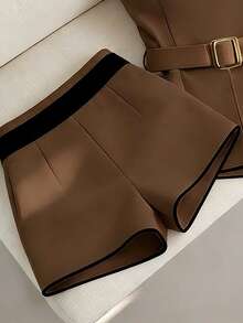 Franclia 女士装饰抹胸上衣和短裤时尚两件套 - 棕色 - 查看 2