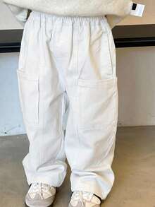 Dazy Kids Young Boy Solid Color Casual Versatile Daily Wear Pants - White - View 5