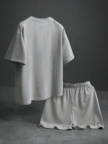 Manfinity Roghcode Set di magliette casual alla moda da uomo, con marchio e ricamo di lettere, confortevoli - Grigio - Visualizzare 2