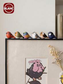 Madebyblanc Hand-Carved Wooden Bird, Solid Wood Animal Sculpture, Retaining Natural Texture, Mini Bird Ornament, Suitable For Home Desktop Decoration, Bookshelf Display, Gift For Nature Lovers, Country Garden Decoration, Unique Collectible Art Piece - Handmade Wood Carving, Home Landscaping, Healing Ornament, Birthday Gift. - 1PC - View 1