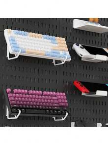 1 pieza Organizador de pared de tablero perforado negro, estantería de almacenamiento multifuncional de pared, adecuado para sala de manualidades, baño, despensa, oficina y juegos, solución de pared colgante para auriculares, teclados y consolas de juegos, estantes de utilidad - Multicolor - Ver 6