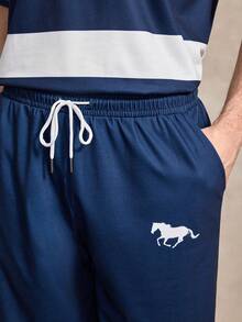 Courvante 男士时尚条纹印花T恤两件套 - 藍色 - 查看 6