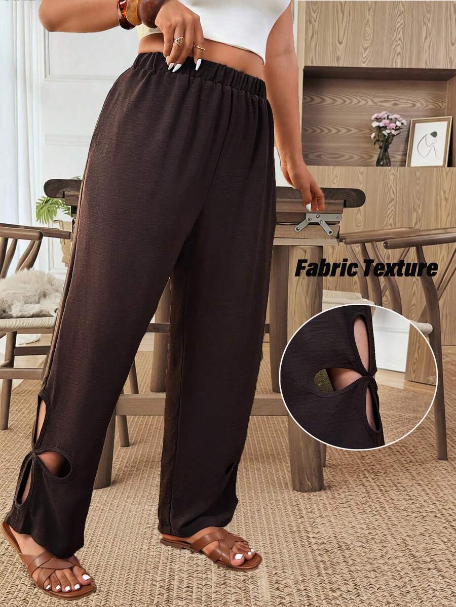 Weeklong Textured Elastic Waist & Ankle Design Casual Pants - Coffee Brown - View 1