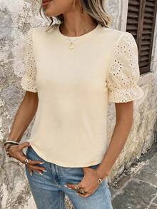 Breezaya Casual Versatile Solid Color Short Sleeve T-Shirt - Apricot - View 6