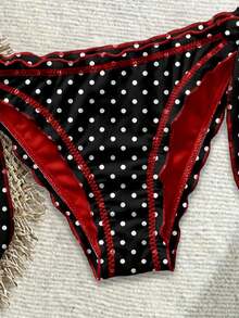 Soleia Casual Minimalist Red & Black Polka Dot Print Retro Style Women's Swimsuit Set, Suitable For Spring/Summer - Multicolor - View 5