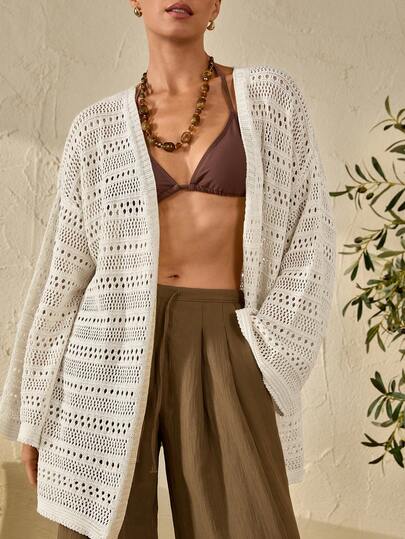 Bóhologie Women Kimono With Open Knit Fringes,