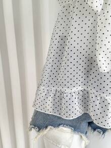 Women's Spring/Summer White Polka Dot French Casual Bowknot Unique Design Chiffon Short Sleeve Blouse - Black and White - View 5