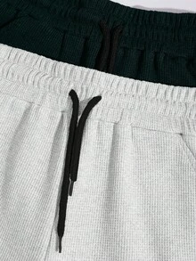 SHEIN Cottnline Men's Waffle Fabric Basic Shorts 2-Pack - White - View 5