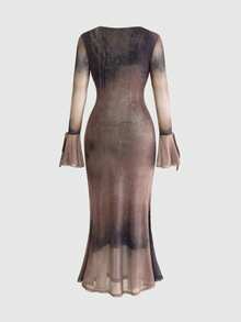 ROMWE Avant Vintage Neo-Chinese Style Buddha Print Fitted Dress - Multicolor - View 4