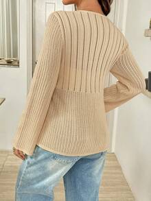 Lyckli Maternity Casual Solid Color Flare Sleeve Drawstring Waist Cardigan Winter - Apricot - View 9