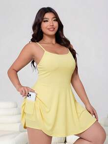 Bộ áo liền quần không tay màu vàng nhạt dành cho nữ cỡ lớn, thích hợp cho mùa xuân/hè. - Màu vàng ngỗng - Xem 6