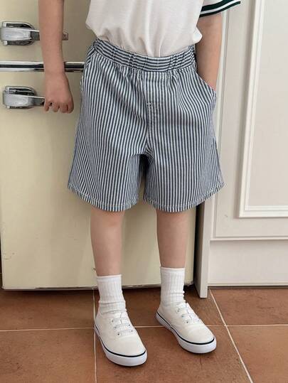 DAZY 撞色条纹弹力腰休闲短裤，修身款，适合幼儿男童（小号）