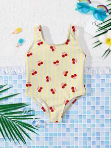 SHEIN Baby Girls Casual Minimalist Fitted One-Piece Swimsuit, Suitable For Summer - Multicolor - View 5