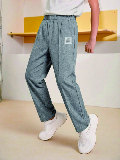 SHEIN Vacaura Loose Knit Label Straight Leg Pants For Teens, Suitable For Streetwear And Sports, Spring And Summer