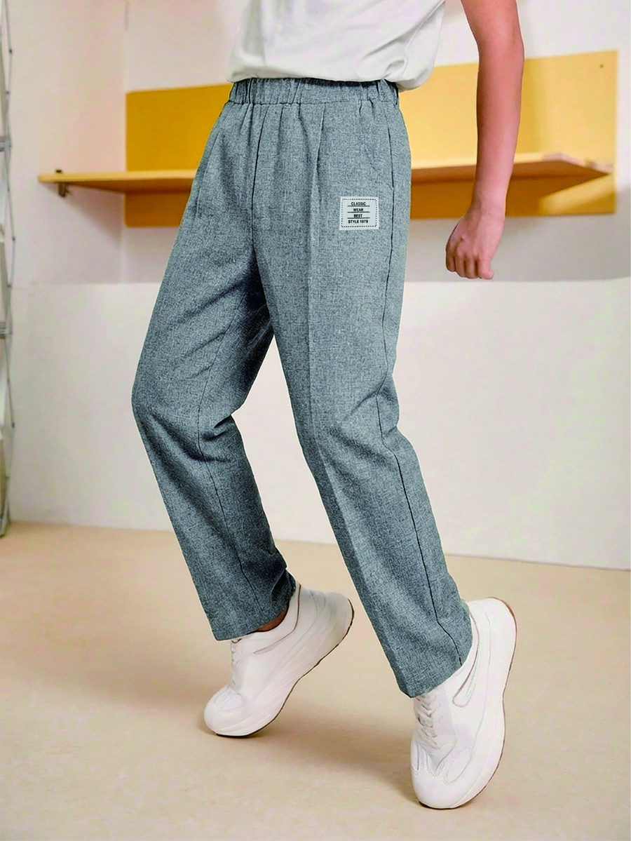 SHEIN Vacaura Loose Knit Label Straight Leg Pants For Teens, Suitable For Streetwear And Sports, Spring And Summer - Grey - View 1