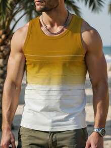 VIVINTIMO 男士渐变色度假风休闲无袖背心 - 黃色 - 查看 1