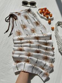 Comfortcana 大码舒适亚麻棕榈树印花休闲裤，适合春夏穿着 - 彩色 - 查看 6